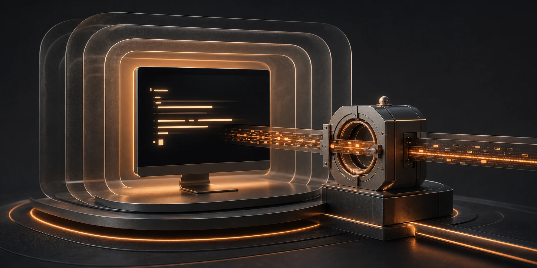 A command-line data path passing from a protected Mac through a controlled vault gate