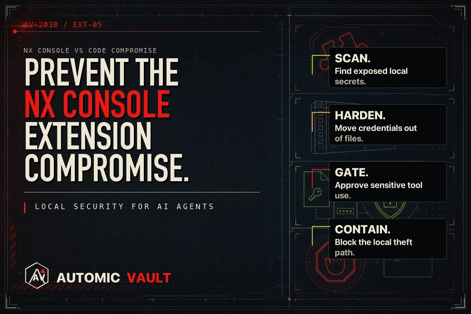 Automic Vault incident preview artwork for the Nx Console VS Code extension compromise