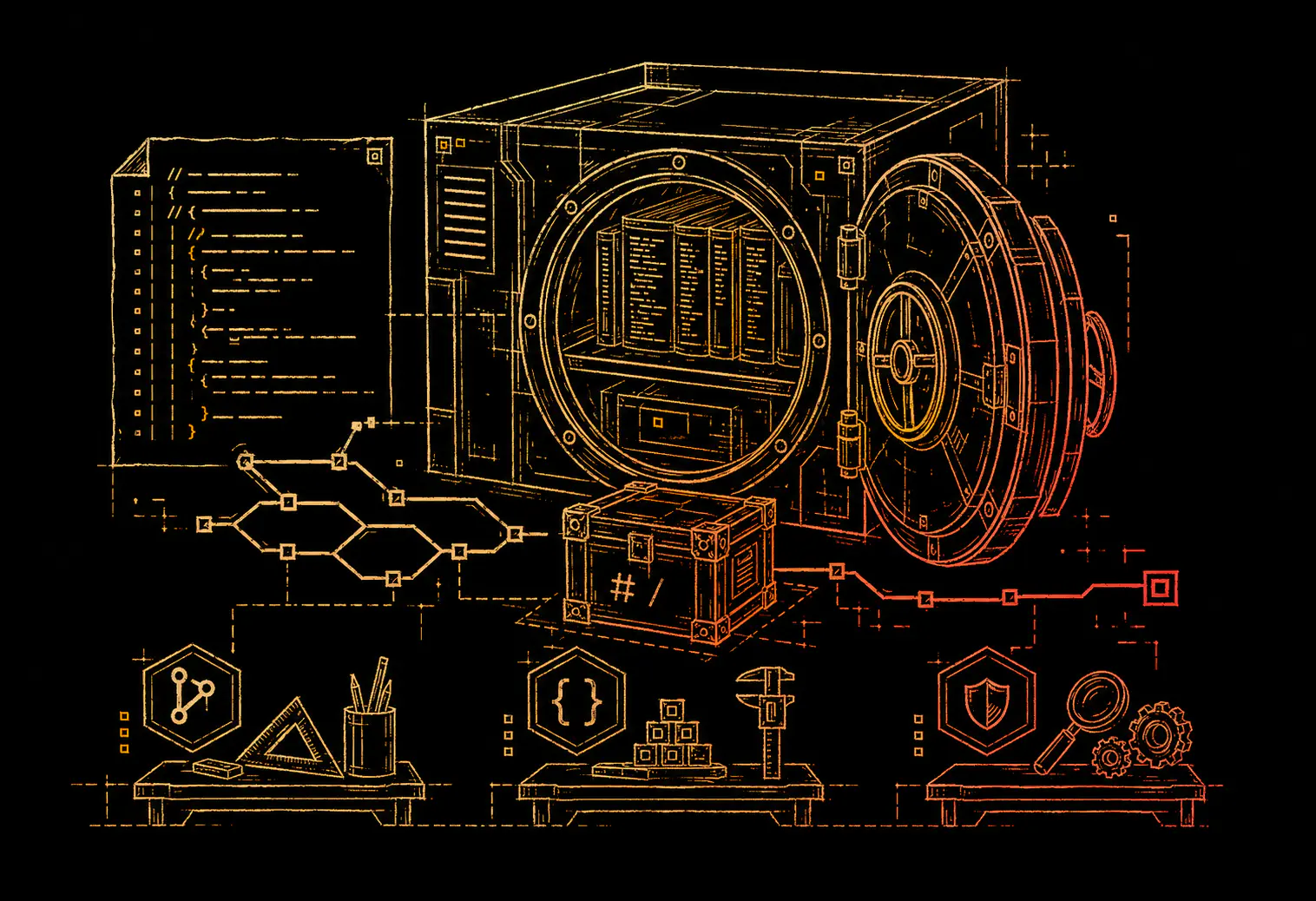 Open source developer tooling line art